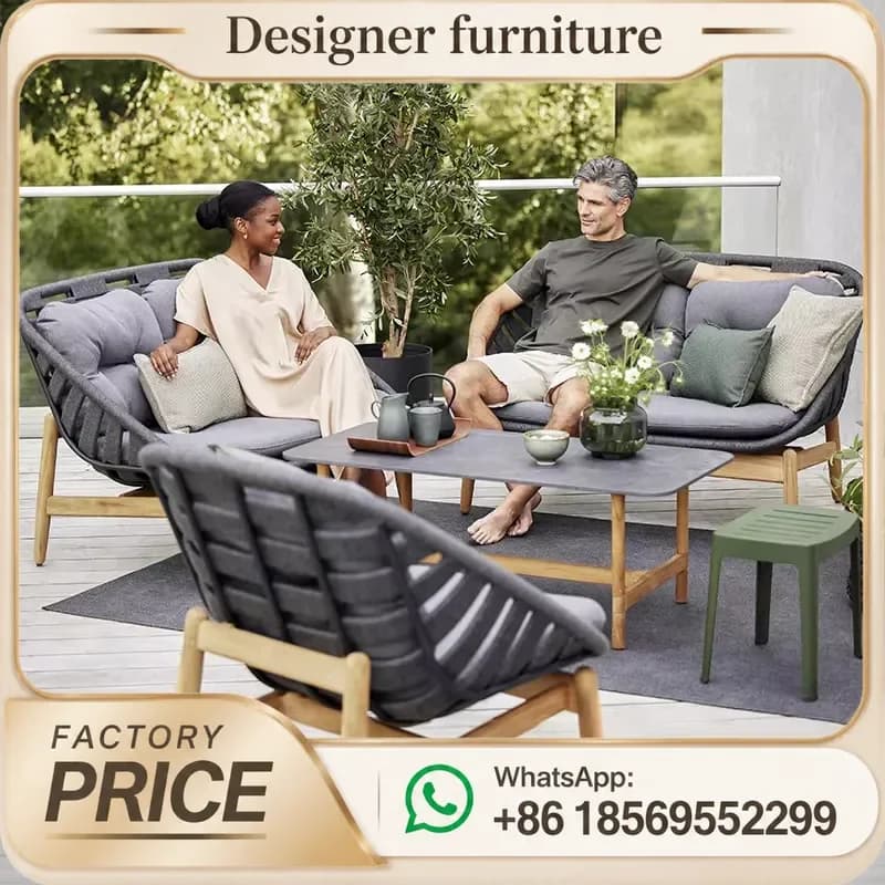 Teak Sofa Set Outdoor Waterproof Sunscreen Patio Furniture For Villa Courtyard Garden Hotel All Weather Leisure Coffee Table