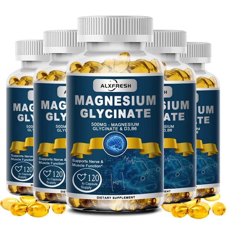 Alxfresh Magnesium Glycinate Dietary Supplement 500mg with Zinc,Vitamin D3 B6 Promotes Muscle Nerve Health Natural Capsules