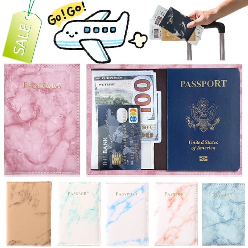 New Fashion Donna Uomo Copertina per passaporto Pu Pelle Stile marmo ID di viaggio Carta di credito Porta passaporto Pacchetto Portafoglio Borsa Borsa