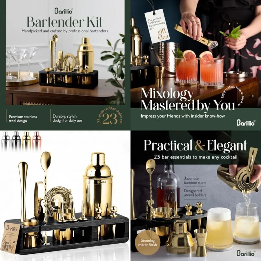 Bartender Kit StainlessSteel Cocktail Shaker Set w/ Stand Mixology Bar Tools w/Drink Shaker, Mixer, and Muddler for Cocktails -