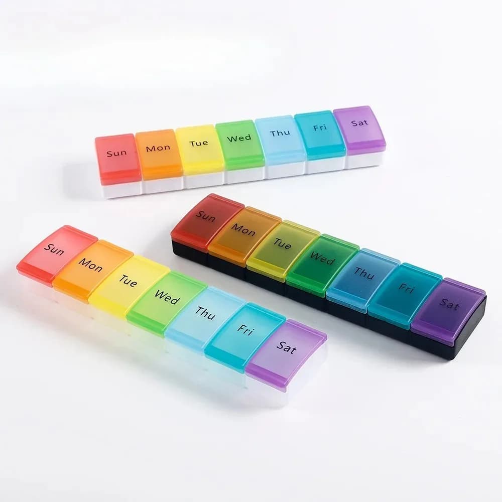 New Hot Premium Large Rainbow Travel Weekly 1 Time A Day Daily Pill Case Organizer Box Storage for Vitamin Supplements Fish Oils
