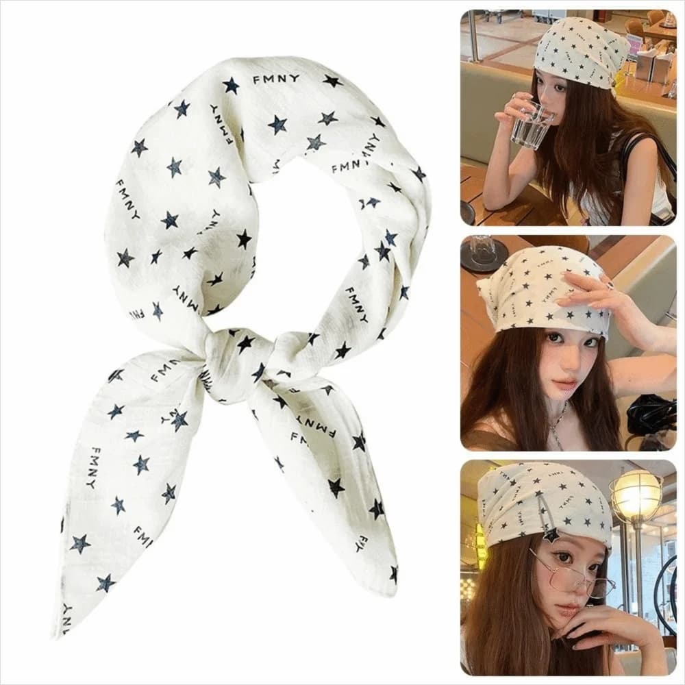 Fashionable Y2K Star-print Scarf Star-print Versatile Headscarf Elegant Foldable Head Wrap Women