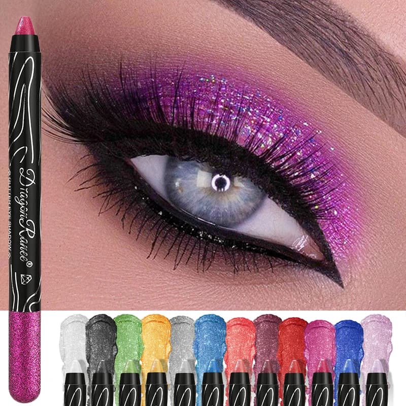 Matita Ombretto Glitterata 12 Colori, Pigmento Blu Marrone Nero, Eyeliner a Lunga Durata, Ombretto Scintillante Effetto Diamante per Donna, Cosmetici