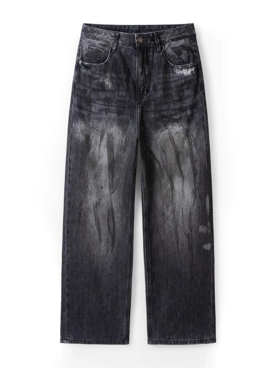 American Style Casual Pants for Men and Women Loose Autumn and Winter New Distressed and Scratched Jeans