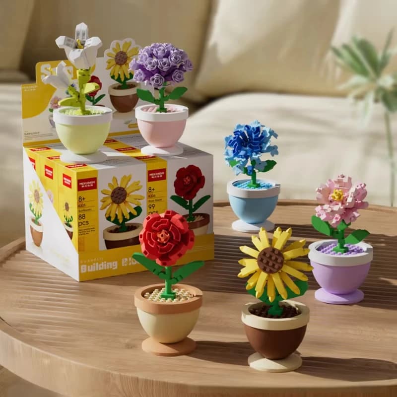 Giocattolo educativo per piante in vaso con bouquet di fiori, decorazione floreale con assemblaggio di piccole parti, regalo realistico per ragazze per bambini
