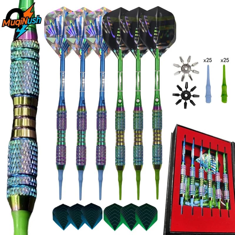 MuqiNush Freccette Professionali Morbide | 6 Aste per Freccette da 18g, 6 Aste in Alluminio, 12 Alette in PET, 12 O-Ring, 56 Punte Morbide