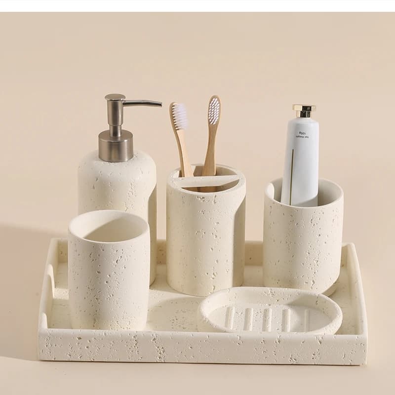 Wabi-sabi Set da bagno per la casa europea Hotel Scaffale per spazzolino elettrico Vassoio porta bottiglie per lozione Articoli da toeletta