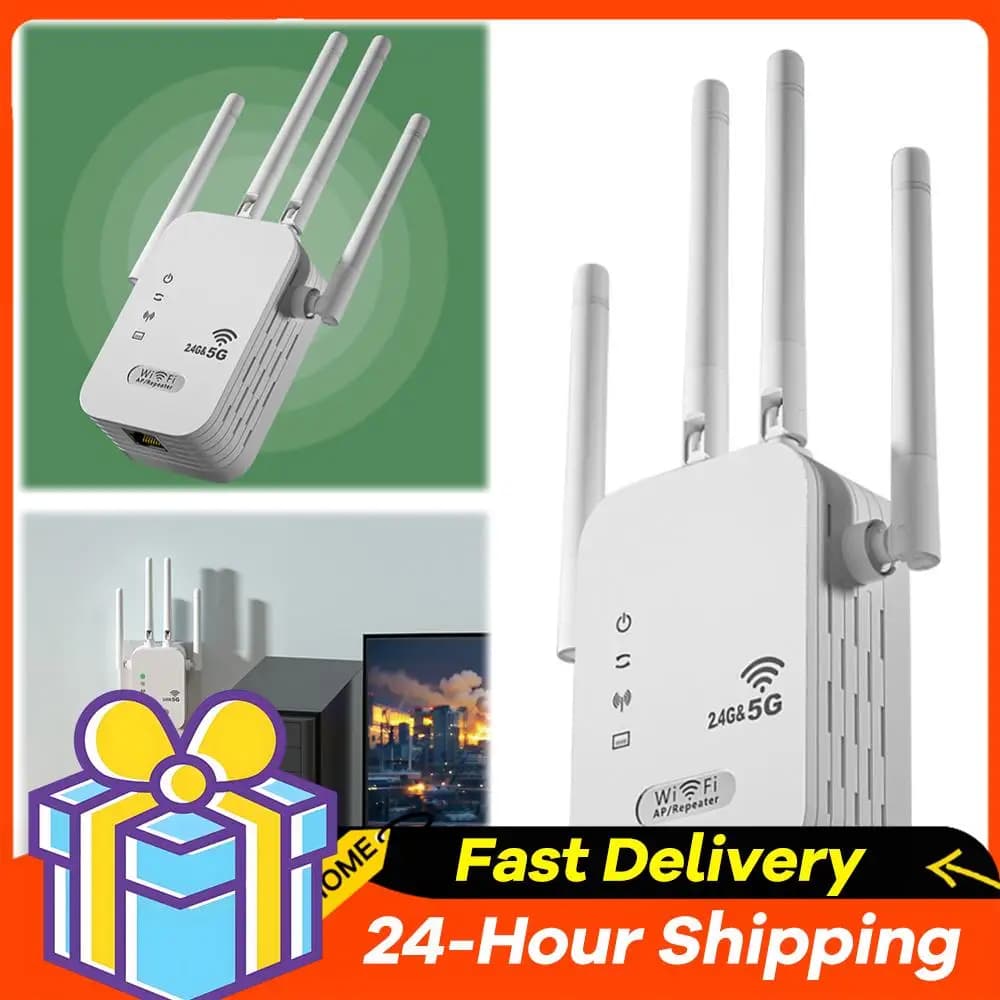 Ripetitore WiFi 1200Mbps Dual Band, Amplificatore Wireless 2.4G 5GHz, Booster di Segnale a Lungo Raggio, Router WiFi per Casa