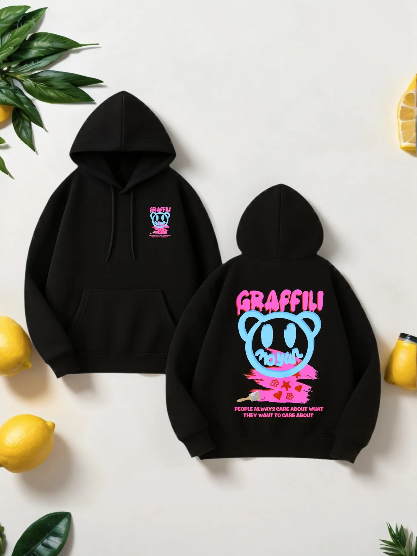 Felpa con cappuccio grafica da uomo, stampa di cartoni animati, stile streetwear, misto cotone, per giovani uomini, da indossare tutti i giorni