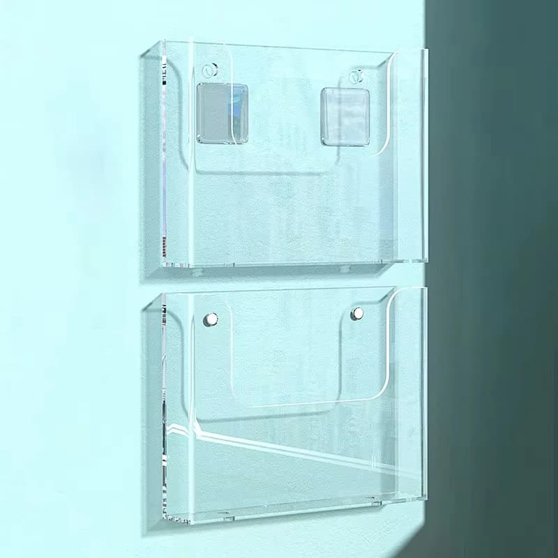 Clear A4 A5 Acrylic Wall Mounted File Organizer, No Drill Document Brochure Magazine Storage Holder