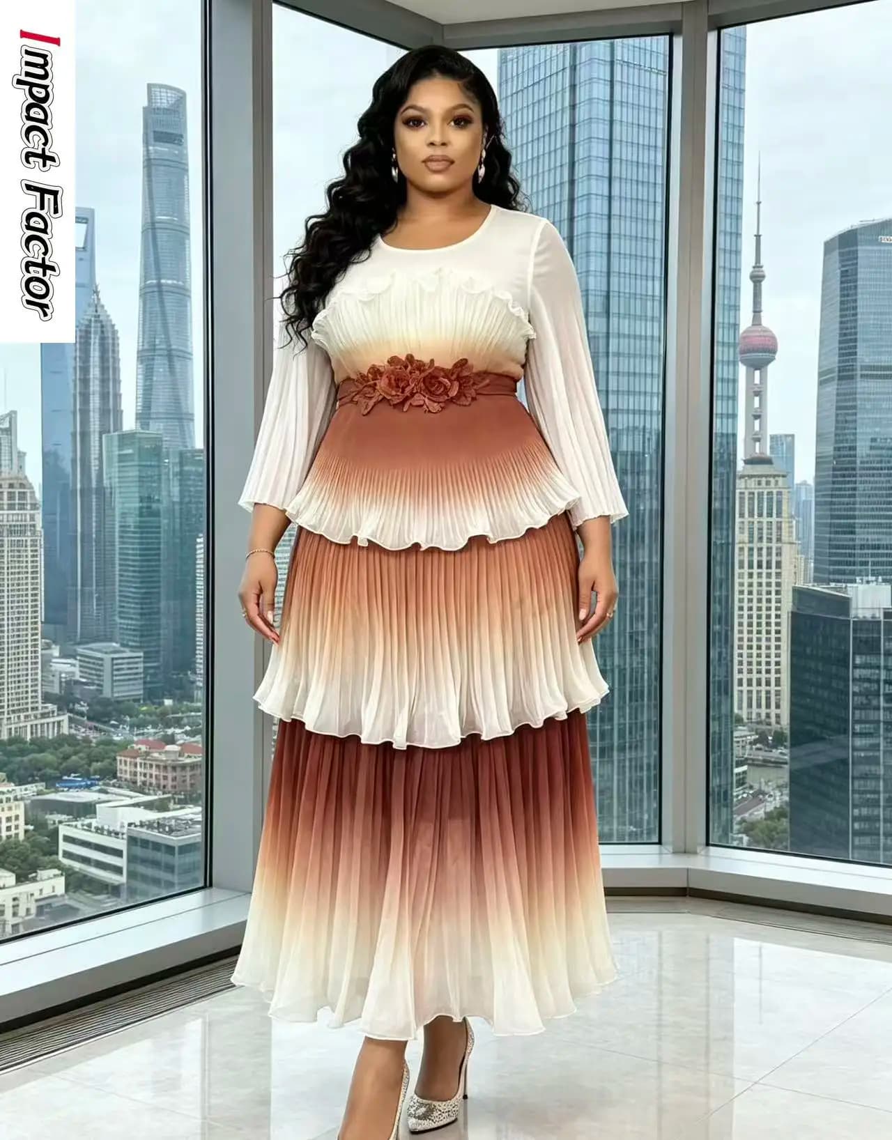 Miyake 2026 New High-end Banquet Pleated Dress Fungus Edge Decorative Printing Gradual Change Light Luxury Dress