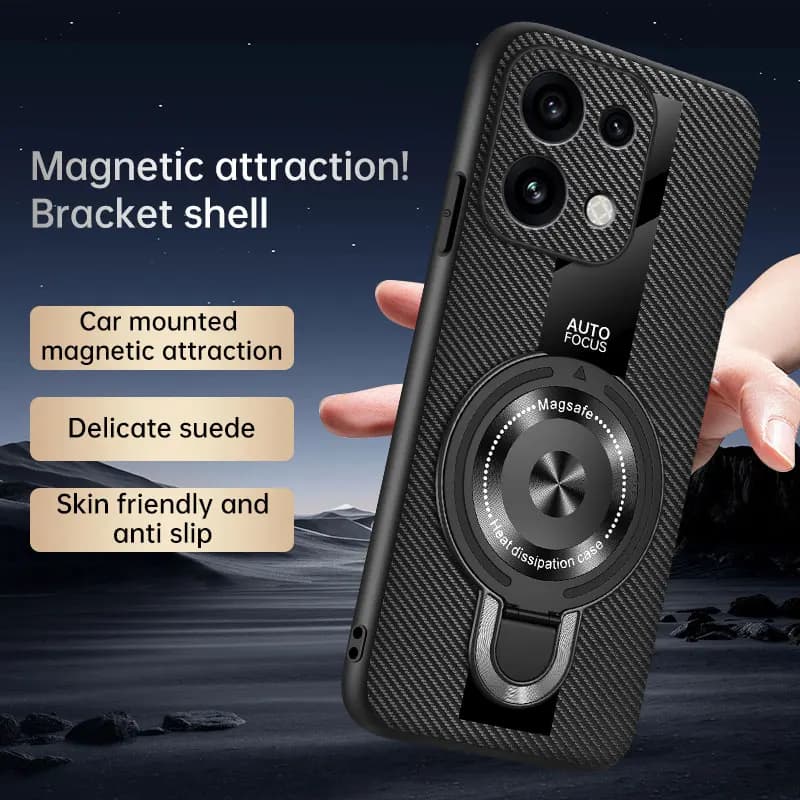 For OPPO Reno 16 16Pro For Magsafe Wireless Charging Cover For Reno 16 Pro PU Leather Shockproof Ring Stand Holder Back Case