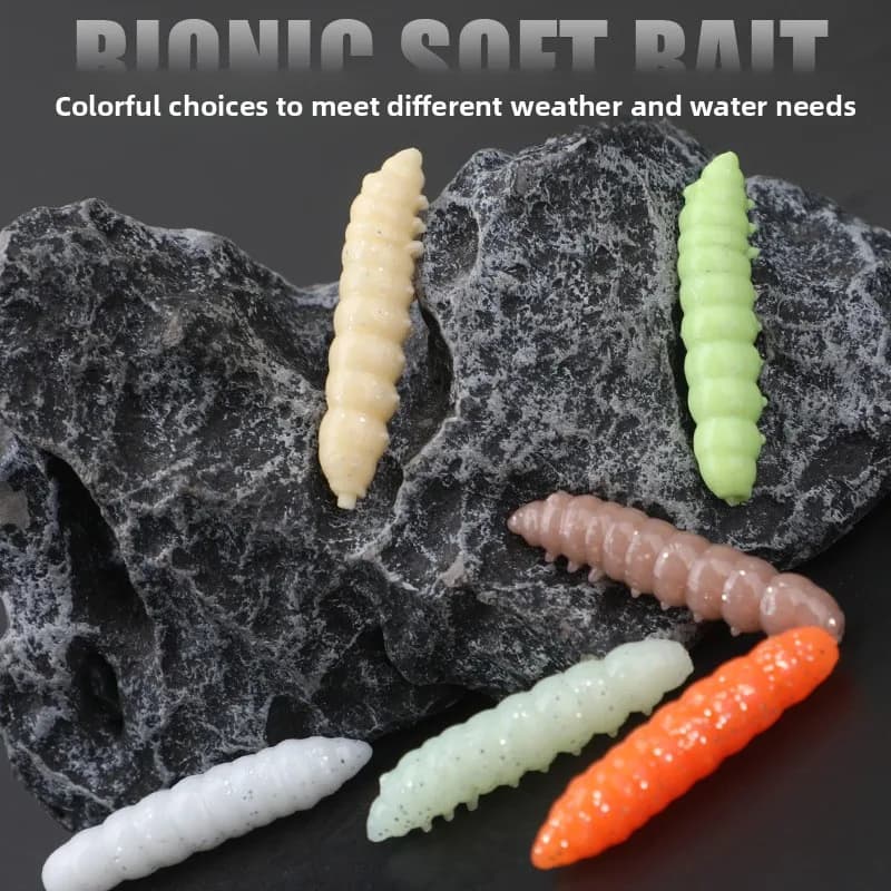 12 pz/Scatola Esche Morbide Luminose a Forma di Grub, Esche Galleggianti in TPE a Forma di Insetto 4cm 1g, Verme di Pane per la Pesca di Bass e Trota in Acqua Dolce