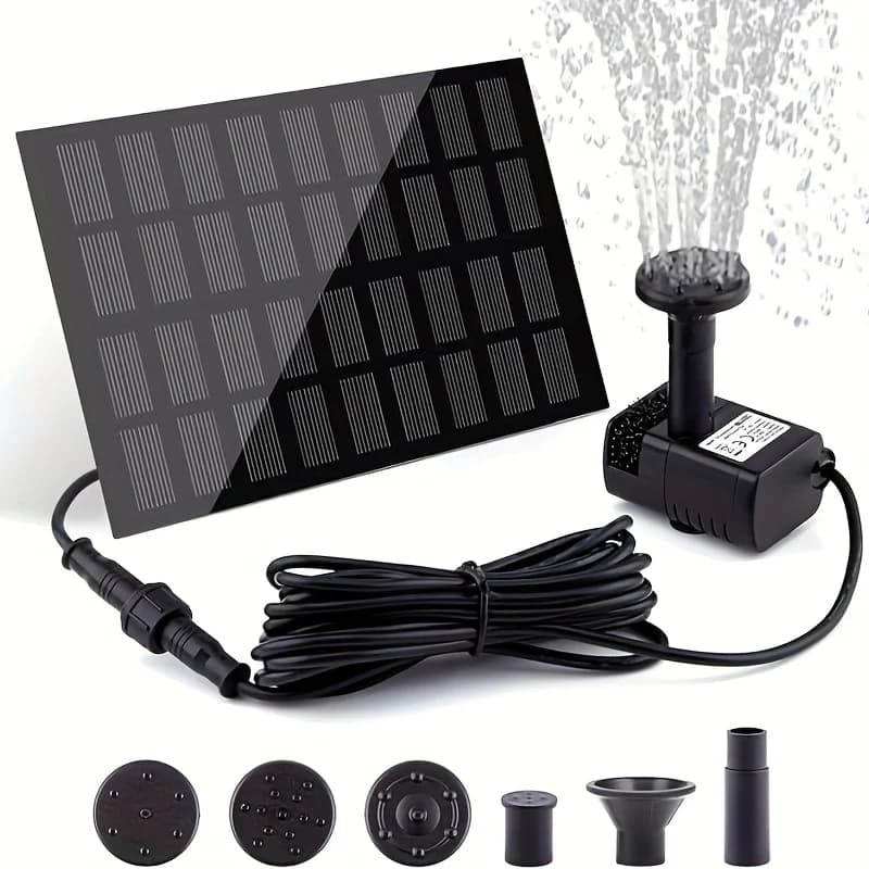 Pompa per fontana solare da 1,2 W per bagni di uccelli Pannello solare estivo con cavo lungo 3 m e 8 accessori per ugelli Fontana da giardino