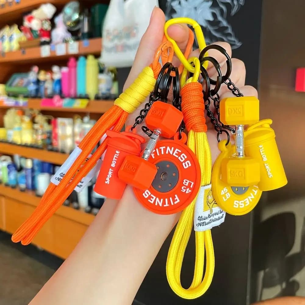 Piastre per bilanciere staccabili Portachiavi Tazze d'acqua Simulazione di dopamina Manubri Portachiavi Creativo INS Serie Fitness Ciondolo Amici