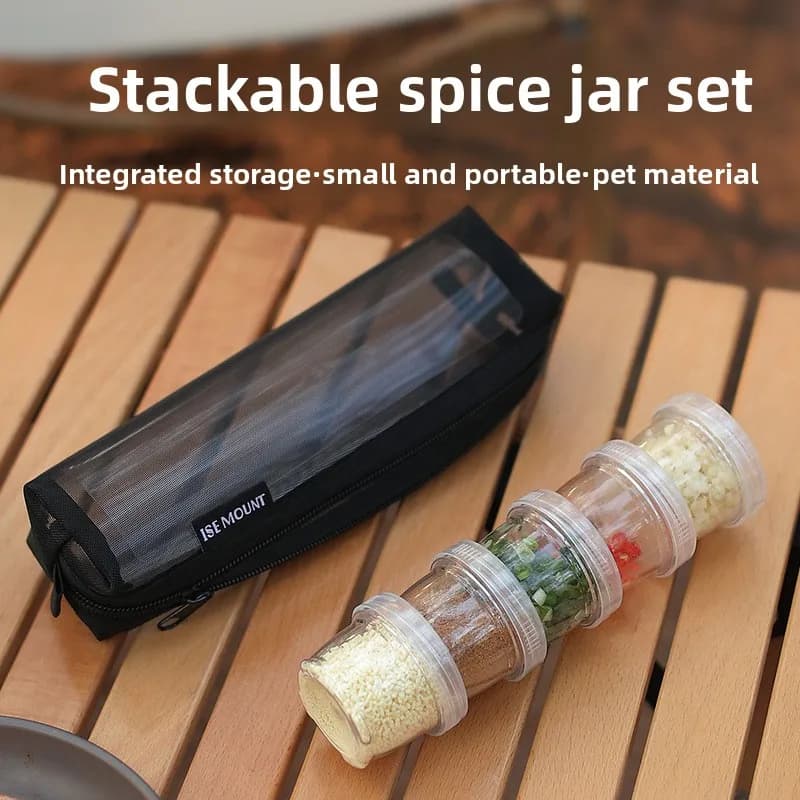 4 pezzi/set portaoggetti portatile per condimenti all'aperto - contenitore per spezie per escursioni in PET + nylon accessori da viaggio leggeri
