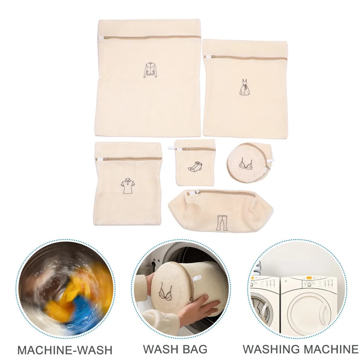 Set di 6 Sacchetti a Rete per Lavaggio Delicato, Proteggi Lingerie, Maglioni, Biancheria Intima, Reggiseni, Minimizza lo Sbiadimento del Colore durante il Lavaggio