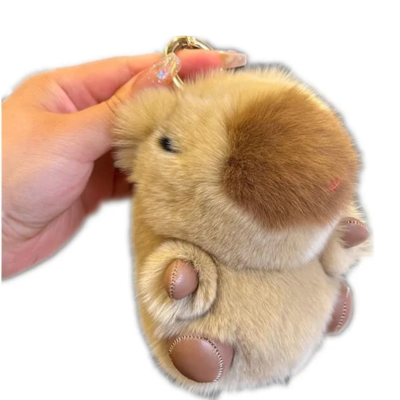 Nuovo vero Rex pelliccia di coniglio portachiavi bambola ippopotamo portachiavi borsa pompon zaino fascino ciondolo gioielli auto