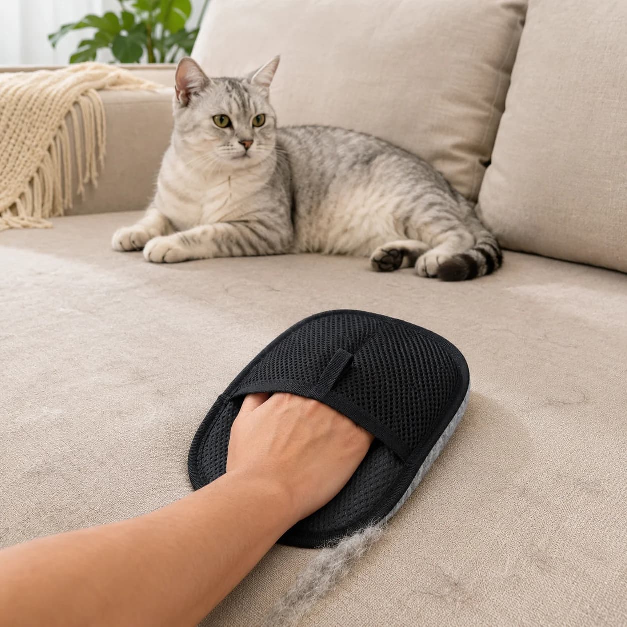 Reusable Cat Hair Remover Mitt for Sofa Bedding Clothes, Pet Fur Cleaning Glove for Couch Furniture Blanket and Car Seat