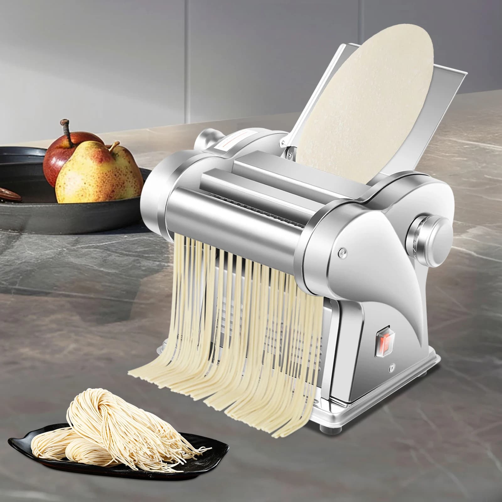 Electric Pasta Maker Machine 2-Blade Stainless Steel Multifunctional Dough Sheeter with 135W Motor 6 Adjustable Settings for Noodles Dumplings