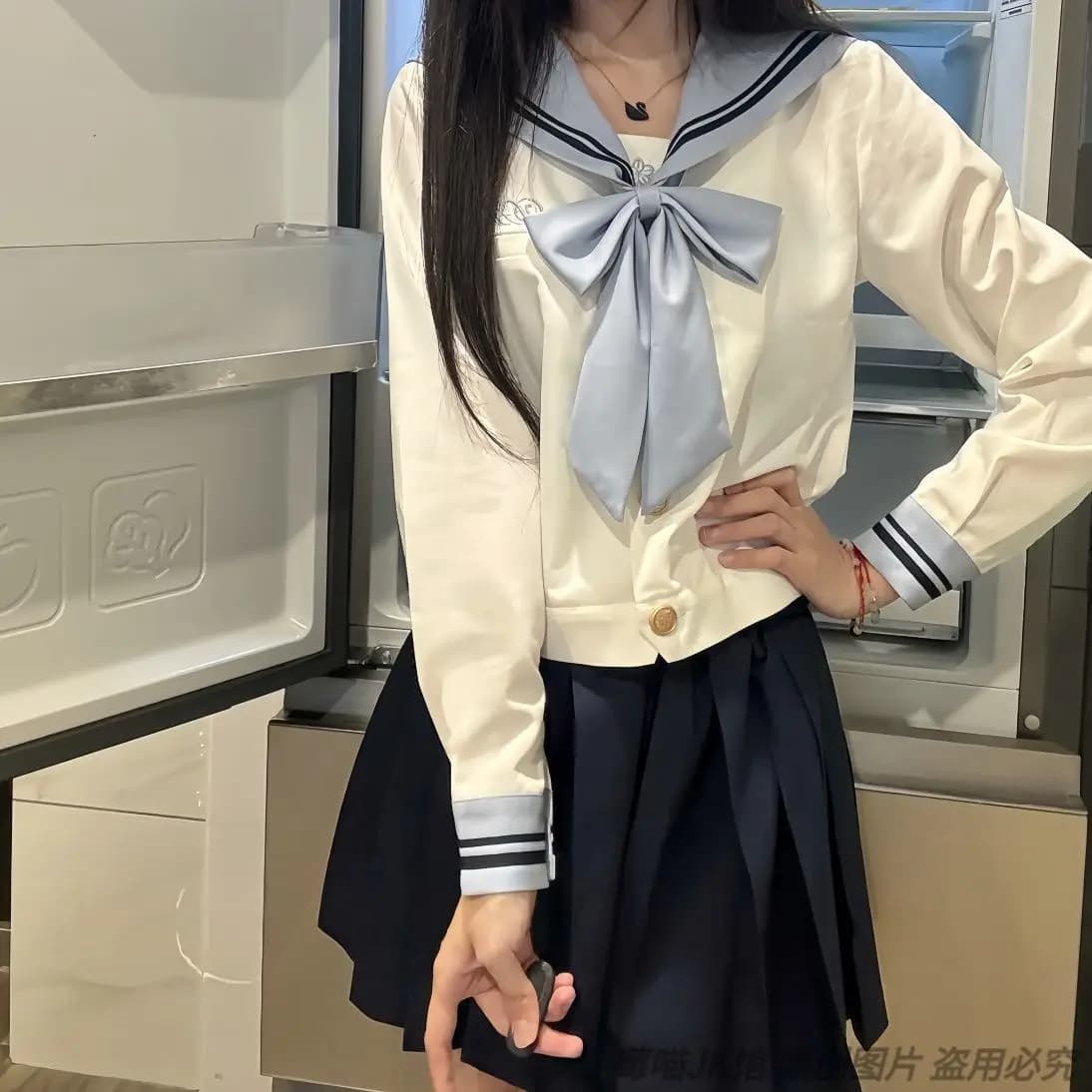JK Uniform Japanese Campus Style Long Sleeve Sailor Uniform Skirt Sailor Collar Blue White Set Daily Girl Sweet Kawaii