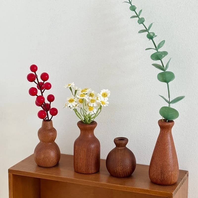 Minimalismo nordico Vaso in legno per piante Vasi da fiori in legno massello Piante Vaso Composizione floreale Ornamenti da tavolo per la casa