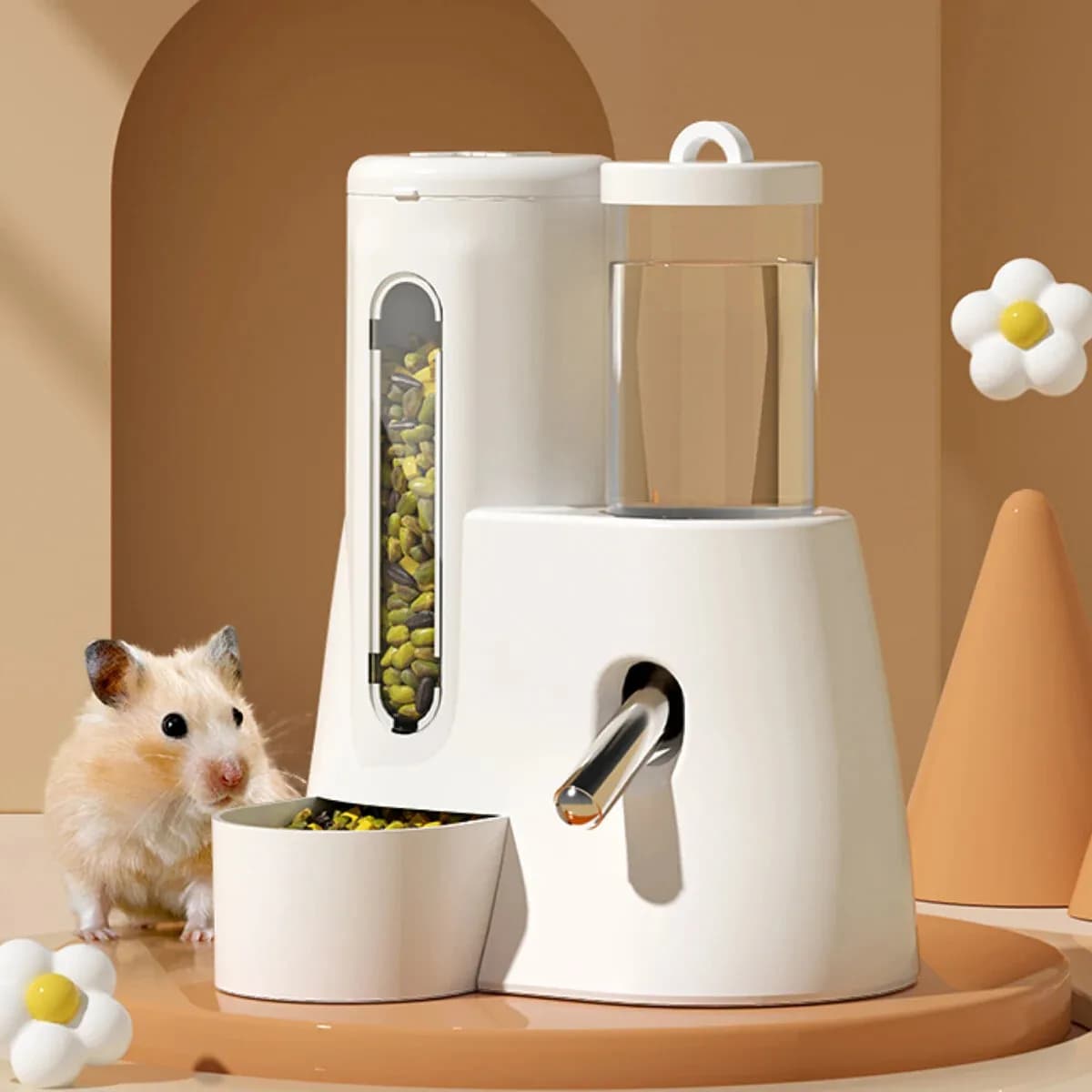 Abbeveratoio Automatico per Piccoli Animali con Contenitore per Cibo, Bottiglia e Ciotola per Criceti, Porcellini d'India e Ratti