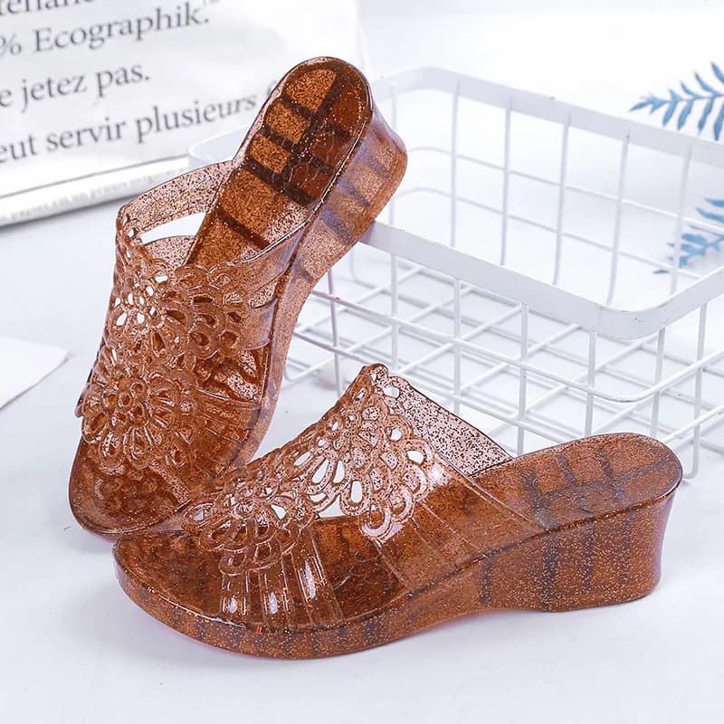 Women's Sandals High Heel Slippers 2026 New Crystal Transparent Plastic Fashion Slope Heel Midlife Mom Slip-On Shoes