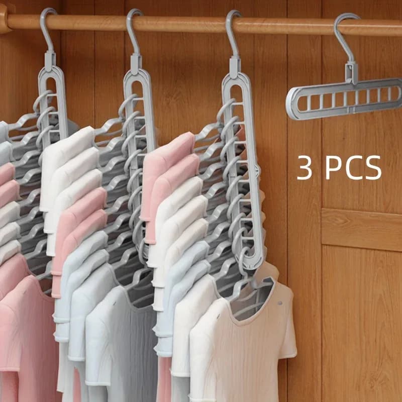 3 pieces, foldable 9-hole plastic hangers, organizer hangers for durable space-saving clothes, for room, closet, closet, home and Dor