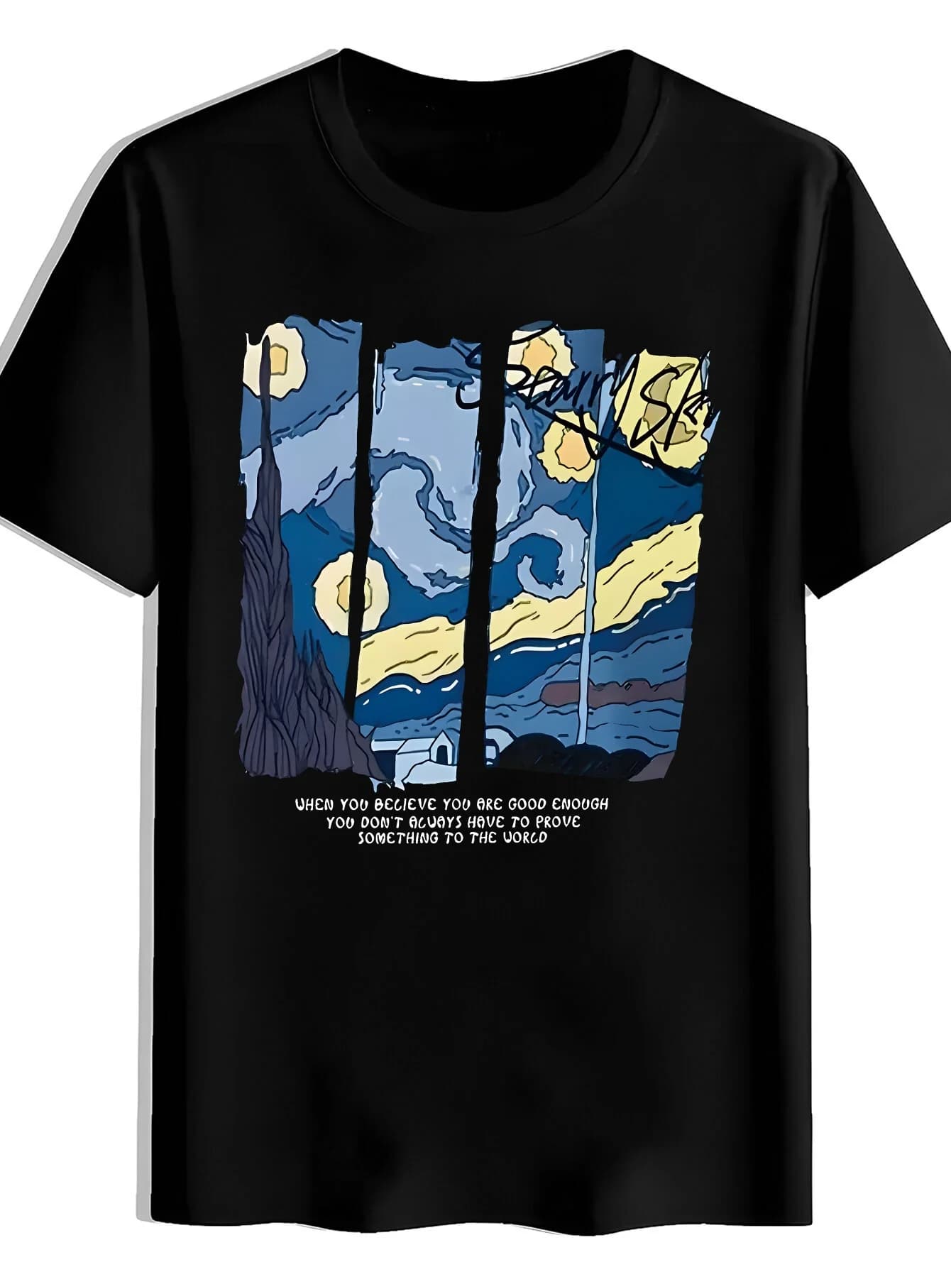 Men's Wrinkle-Resistant Quick-Dry T-Shirt with Night Sky Moon & Mountain Print - Soft Anti-Pilling Crew Neck Short Sleeve, Machine Washable Suitable for Daily Wear, Sports, Travel, Parties, Gift for Him - High Value Casual Top