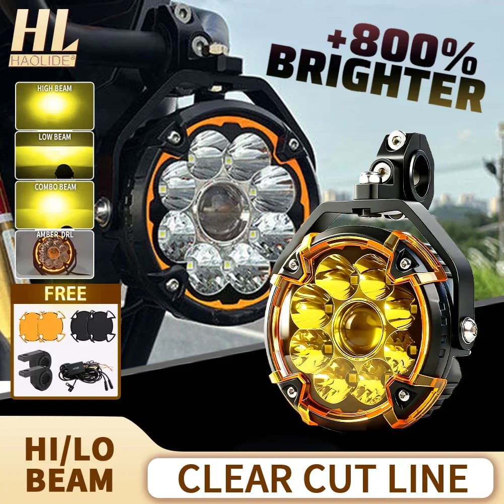Faro da Lavoro a LED HAOLIDE 6 Pollici 6000K Fascio Alto/Basso 3500K Ambra DRL Lampeggiante con Cavo per Uso Fuoristrada, Angolo per SH125i 1200RS Auto