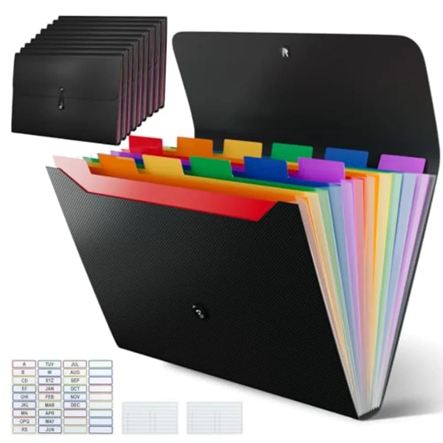 Organizzatore di documenti a fisarmonica da 10 pezzi con etichette, cartella espandibile a 13 tasche, raccoglitore per archiviazione documenti, per aula, ufficio
