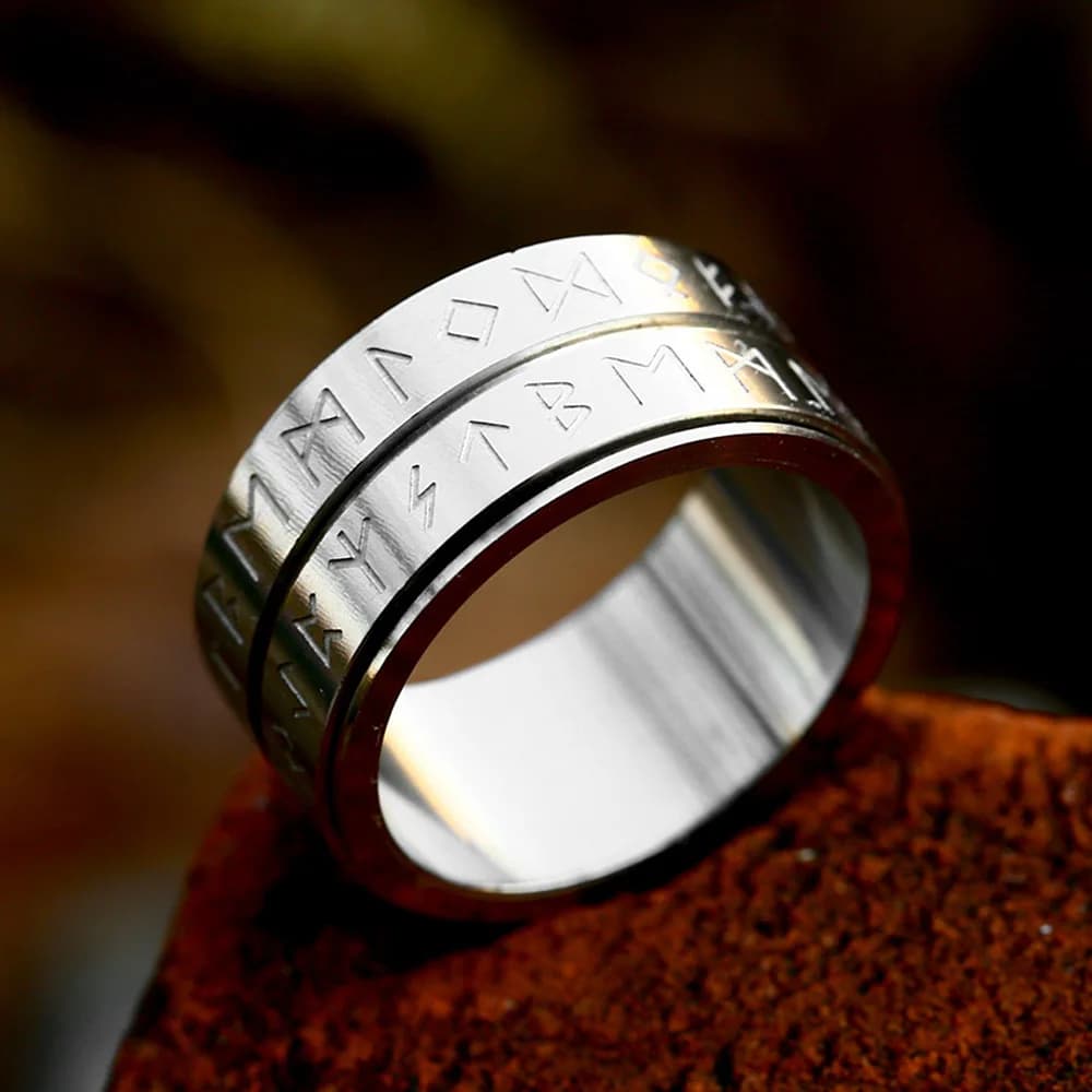 Nuovo semplice doppio anello di rune vichinghe per uomo donna acciaio inossidabile 316L girevole moda coppia amuleto gioielli regali all'ingrosso
