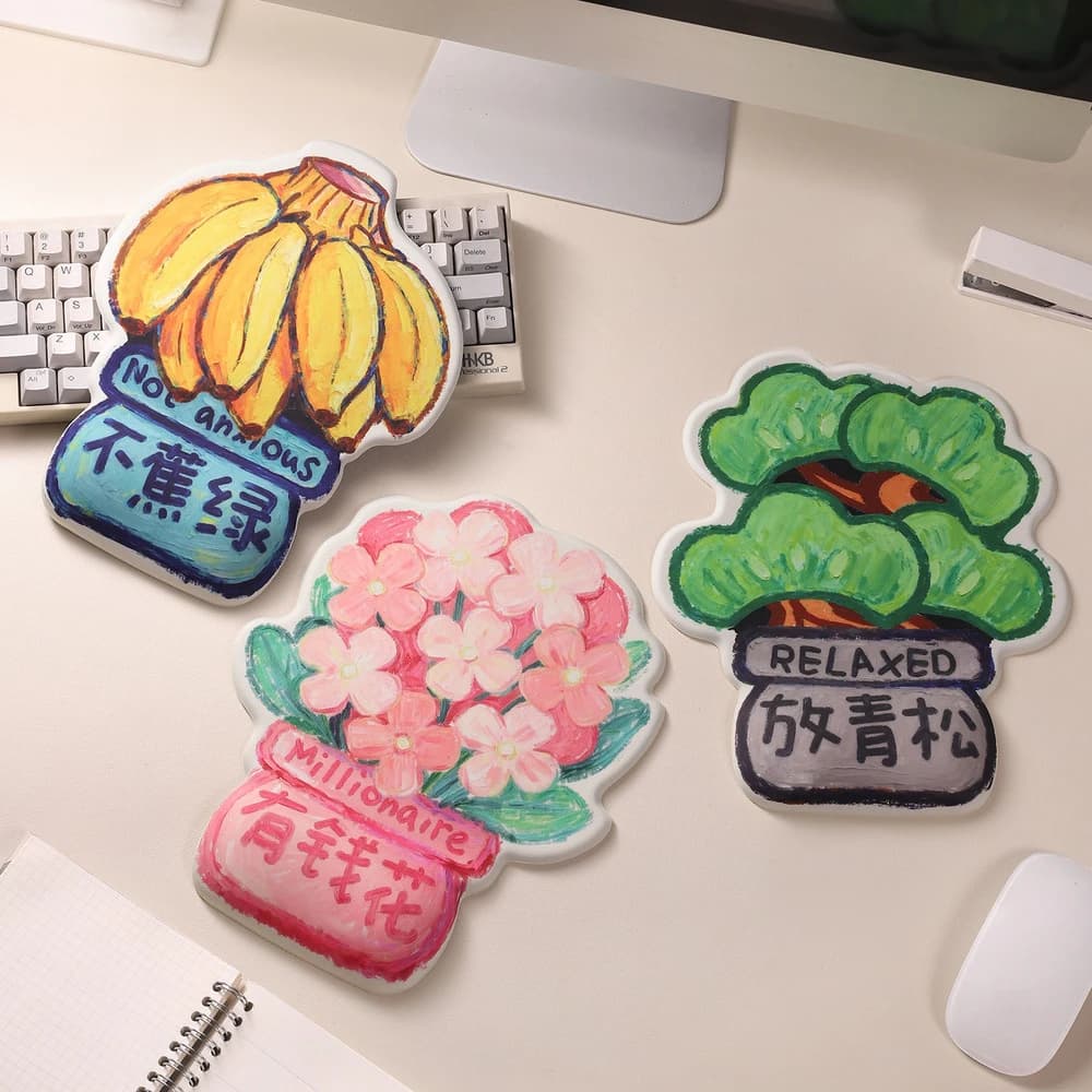 Cuscino per Polso a Forma di Pianta Carina, Tappetino per Mouse Laptop, Cuscino per Tastiera Antiscivolo a Forma di Fiore Rosa, Accessori per Computer