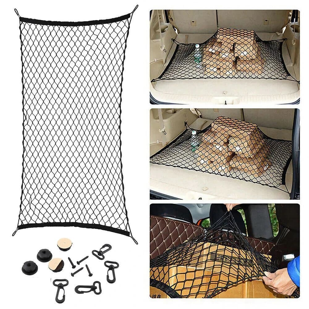 Rete universale per bagagliaio posteriore per auto, rete elastica in nylon, organizer per riporre il carico, doppio strato, porta generi alimentari per bagagli