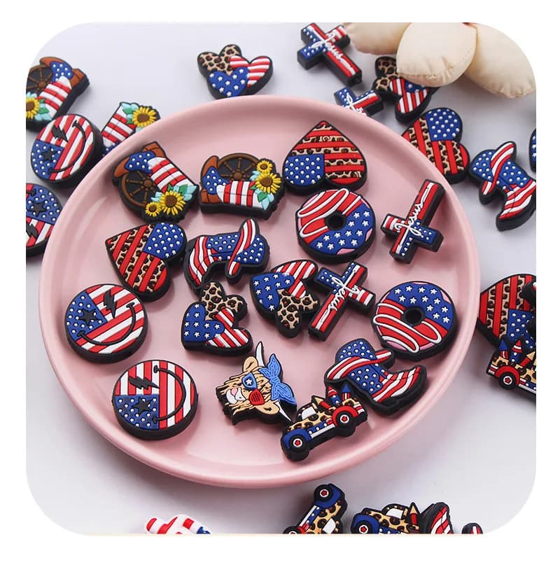ABCPICK 3pc Nuovo Silicone Giorno dell'Indipendenza Bead Food Grade Cartoon Silicone Massaggiagengive Perline Ciuccio FAI DA TE Catena Accessori di Gioielli