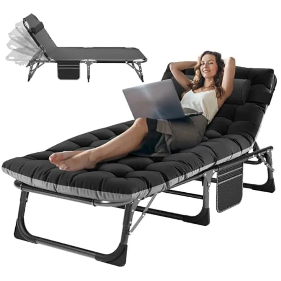 Sedia a Sdraio Pieghevole 3-in-1 per Patio, Piscina, Ufficio, Campeggio: Telaio in Acciaio Resistente, Tessuto Grigio, Cuscino Imbottito 440LB