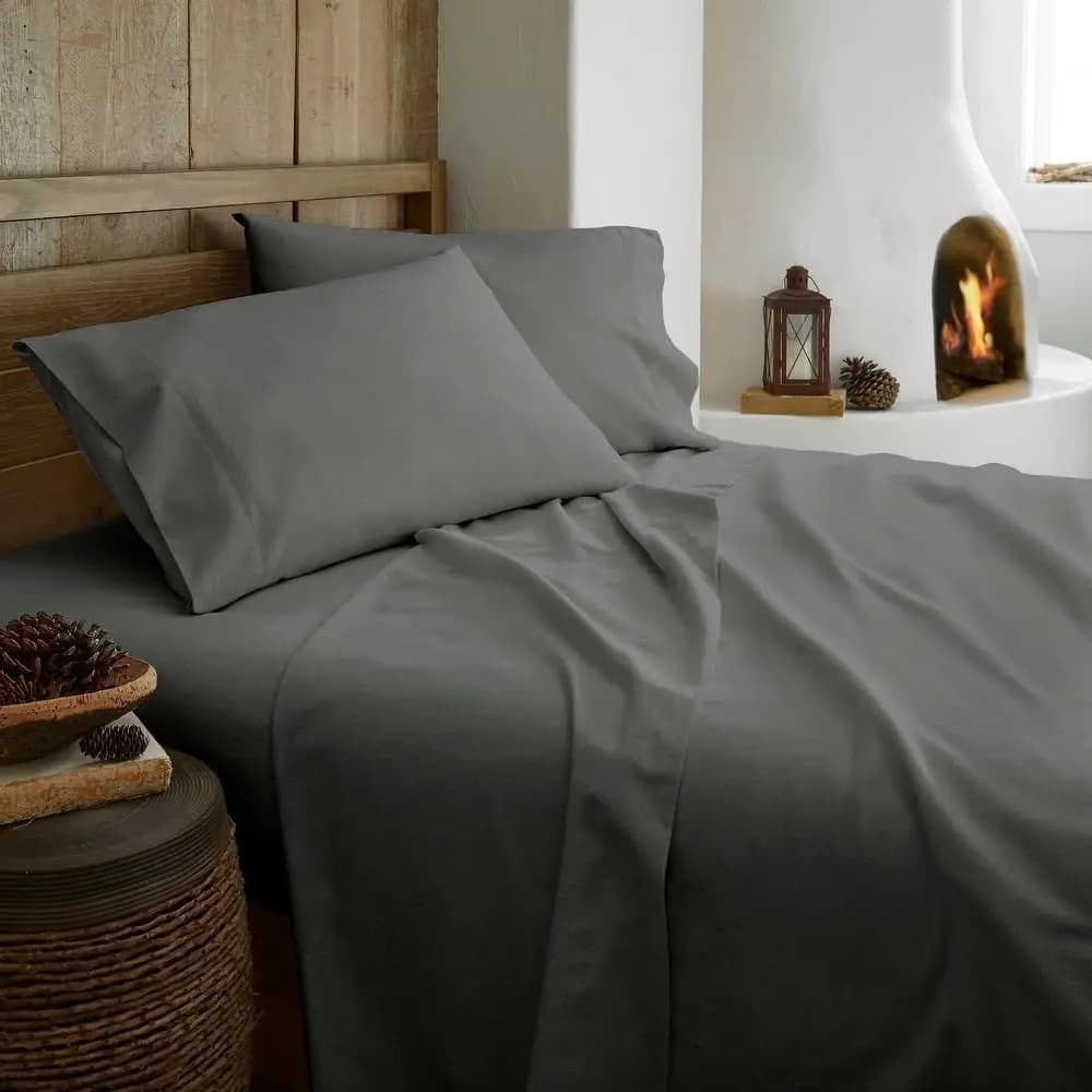 Set di lenzuola in cotone 100% lana, stile scandinavo Hygge, 4 pezzi, 170 GSM, misura Queen. | ern Deep ket Pretty k Grey Solid Col