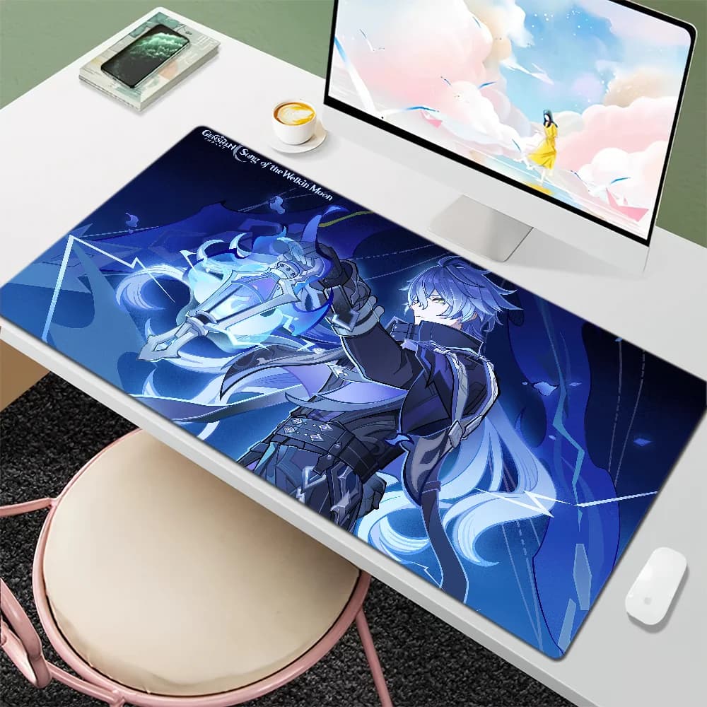 Genshin Impact Flins Blu Gioco Mouse Pad Tappetino da scrivania Grande tastiera antiscivolo anti-caduta Ufficio ergonomico Gomma PC Casa personalizzata