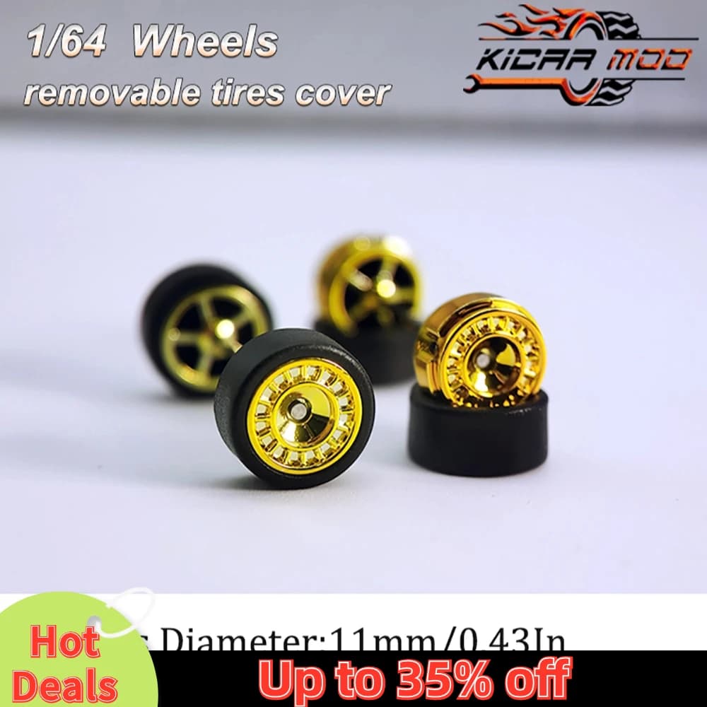 Ruote Premium RLC 1/64 con pneumatici in gomma per Hot Wheels Parti di refitting per auto modello a raggi chiusi D: 11 mm (1 set)