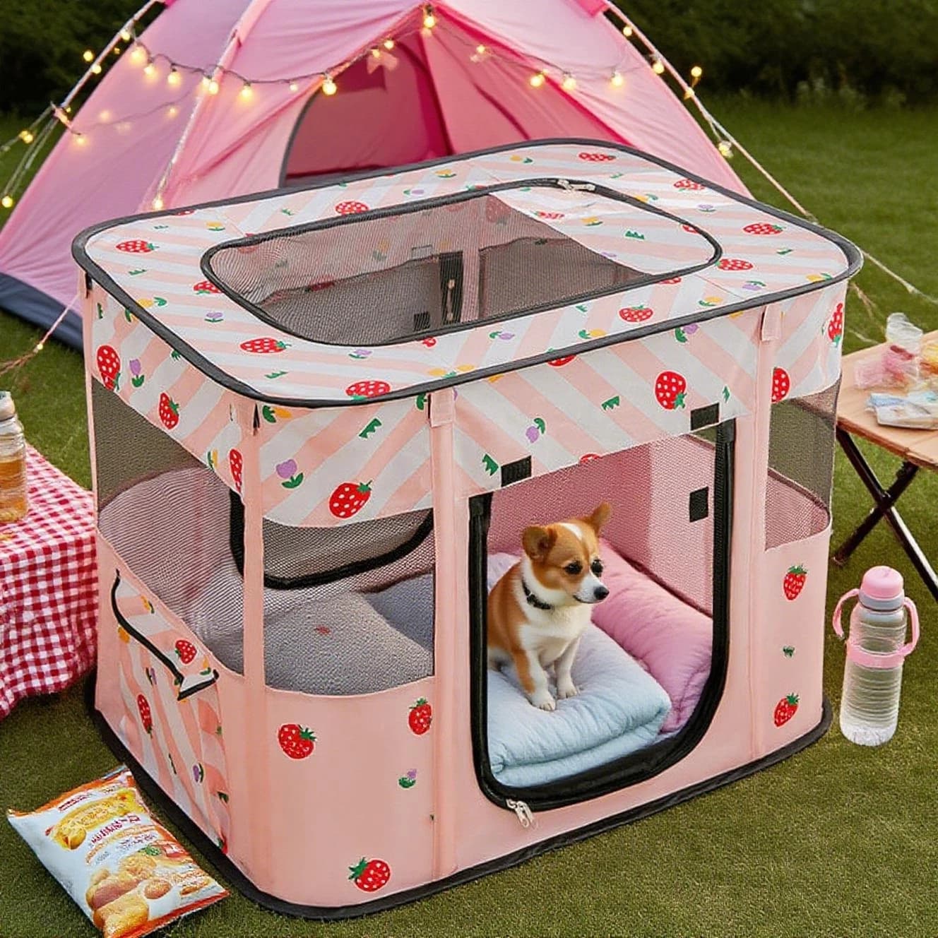 Tenda Pieghevole per Animali Domestici, Ampio Spazio Traspirante con Rete, Recinto per Cani e Gatti, Cuccia Portatile con Borsa per il Trasporto, Uso Interno ed Esterno Universale