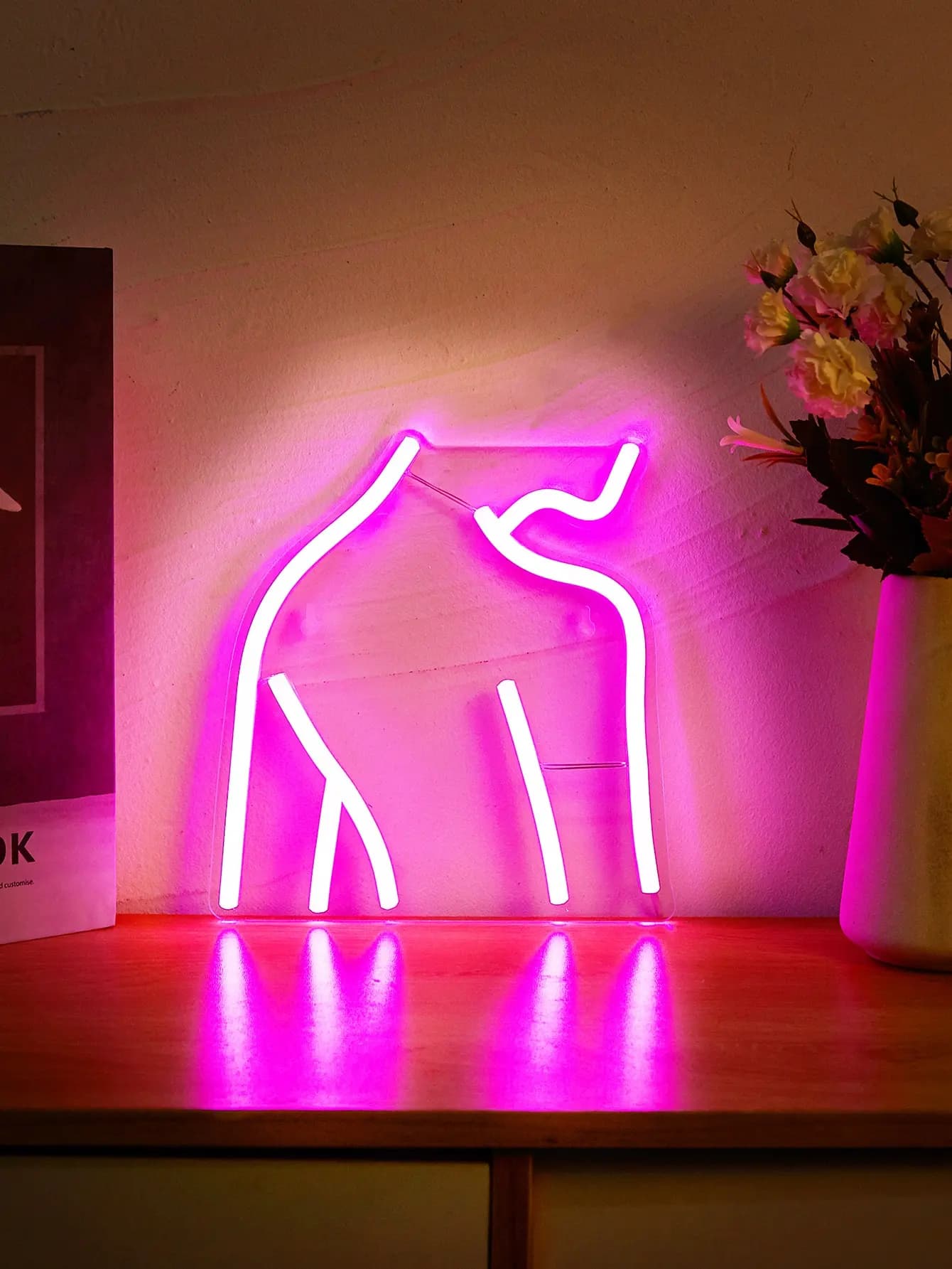 1 Pack Pink Lady Silhouette LED Neon Sign, USB Powered Wall Neon Lamp, Decorations for Girls Bedroom, Women Room, Bachelorette Party & Wedding Home Styling