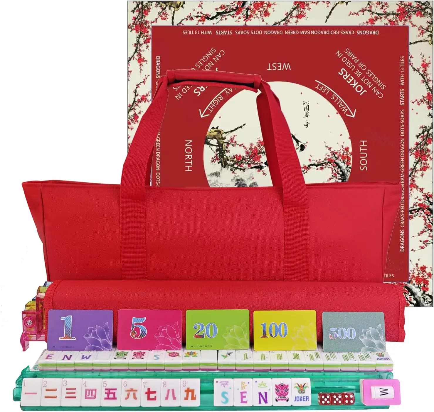 Set Mahjong con 160 Tessere in Acrilico, Borsa da Trasporto Portatile, Set Completo per Adulti