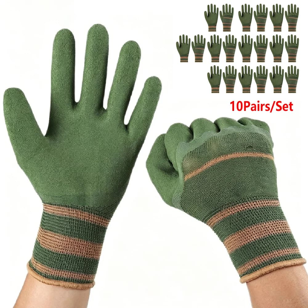 LAOZHAO 10 Pairs/Set Garden Labor Gloves Anti-Slip Wear-resistant Latex Safety Protection Glove Duty Rubber Coated Work Glove