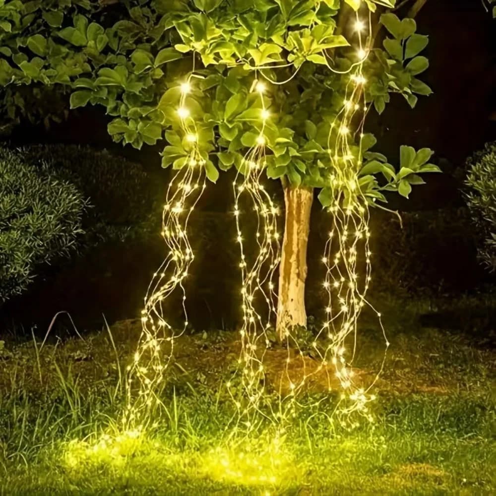 Luci a Cascata a Energia Solare a Forma di Salice, Impermeabili, per Decorazioni Esterne di Alberi di Natale, Giardini e Patii