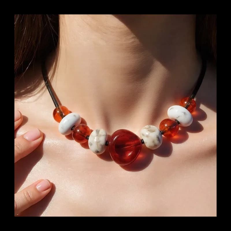 Simple and Versatile Women's Fashion Geometric Acrylic Beads Necklace New Korean Jewelry Version Direct Sales Source in Factory Go
