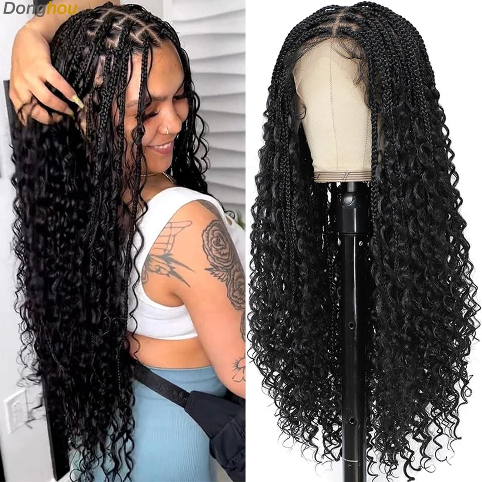 Donghou 24 pollici anteriore in pizzo Boho parrucche intrecciate per le donne parrucca treccia senza nodi linea sottile naturale scatola treccia parrucche parrucca leggera premium