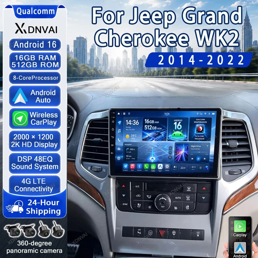 Android 16 Car Radio For Jeep Grand Cherokee WK2 2014 - 2022 Video Player Multimedia 4G LTE Audio Auto Head Unit RDS Carplay GPS