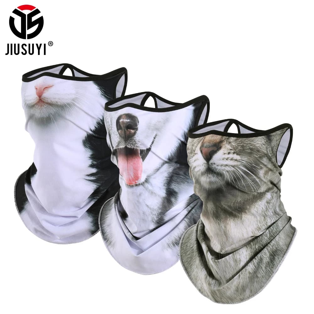 Maschera per il viso stampata con animali 3D Sciarpa Traspirante Orecchio Appeso Bandana Uomo Escursionismo Pesca Antivento Protezione solare Ghetta per il collo Estate