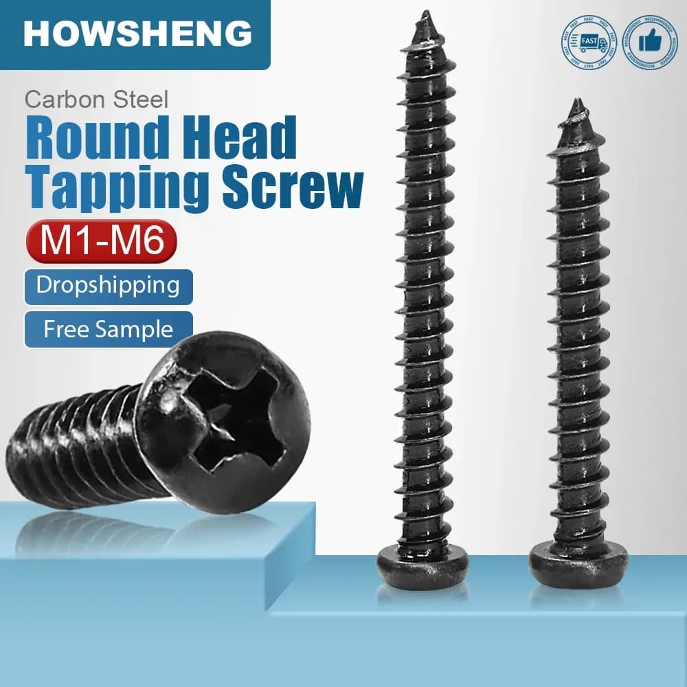 HOWSHENG 20-200 Vite a testa tonda a croce M1-M2 M2.3 M2.6 M3 M4 M5 M6 Vite autofilettante piccola in acciaio al carbonio per occhiali da telefono